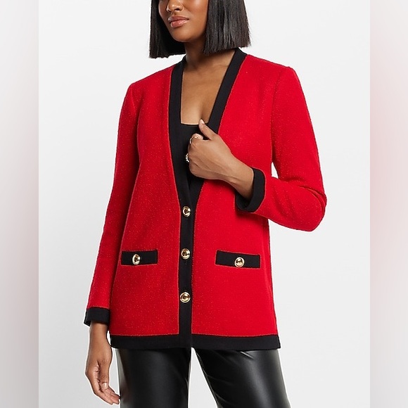 Express Jackets & Coats Express Tipped Tweed Blazer Red With